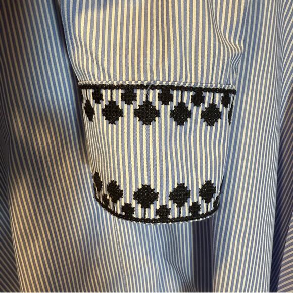 Zara top blue and white stripe with black embroidery size Small - Picture 4 of 6